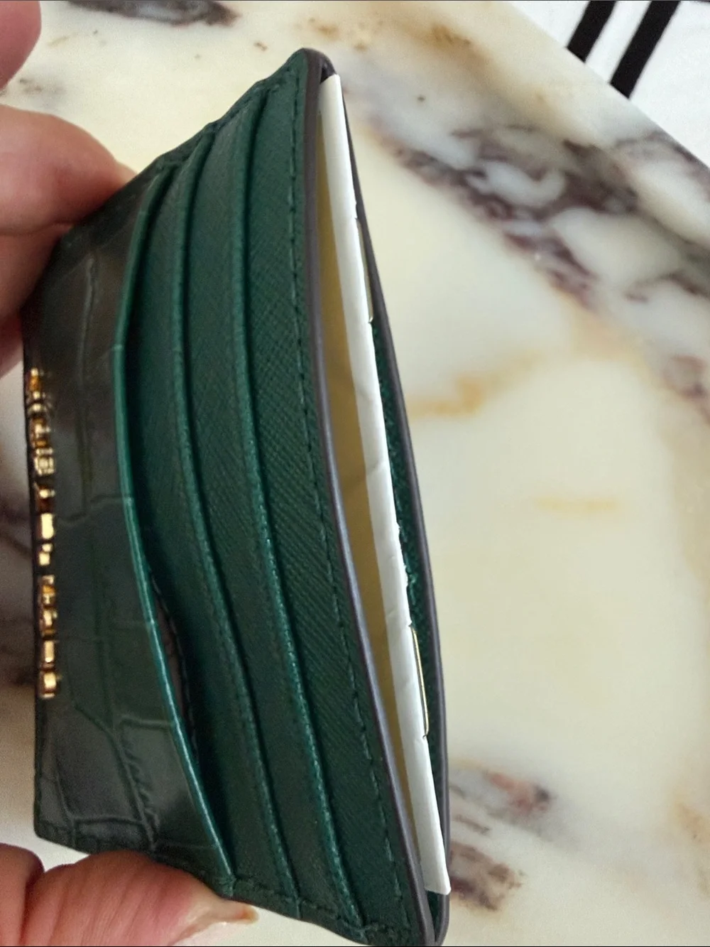 Michael Kors Green Croc-Embossed Leather Card Case with Gold Logo